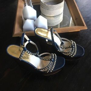 Navy Gold Studded Micheal Kors Wedges